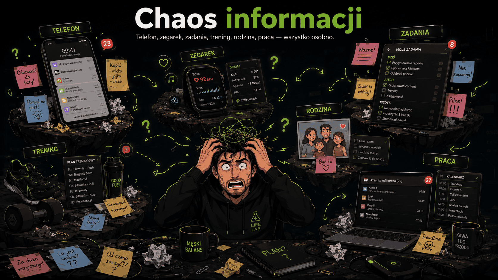 Chaos informacyjny pomiędzy notatkami, danymi, zadaniami i obowiązkami