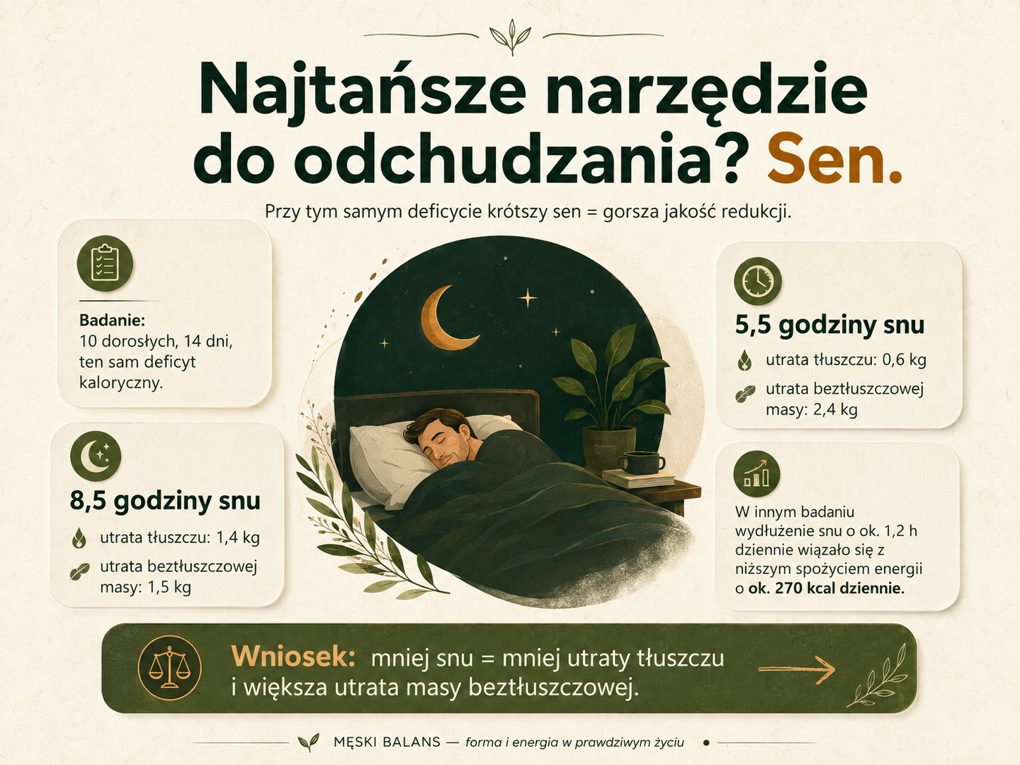 Infografika Męski Balans: sen a odchudzanie